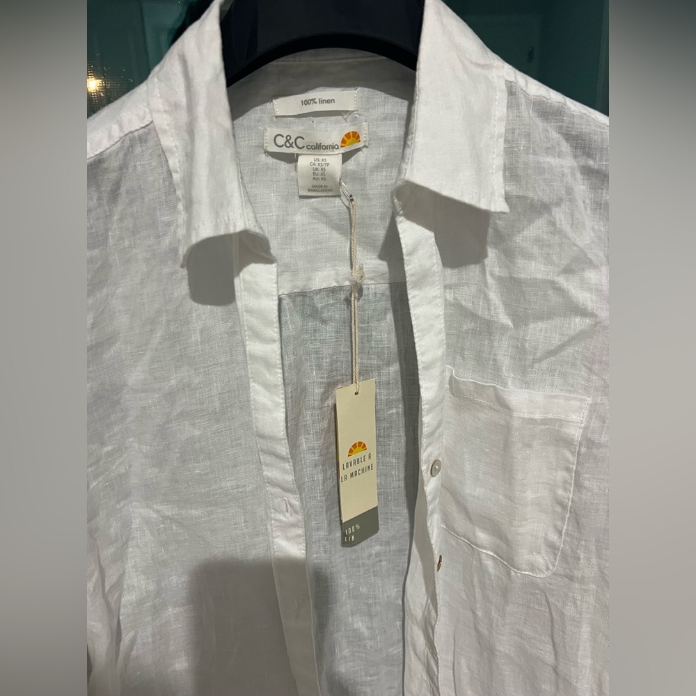C&C California linen shirt white New! Size XS - Picture 8 of 9